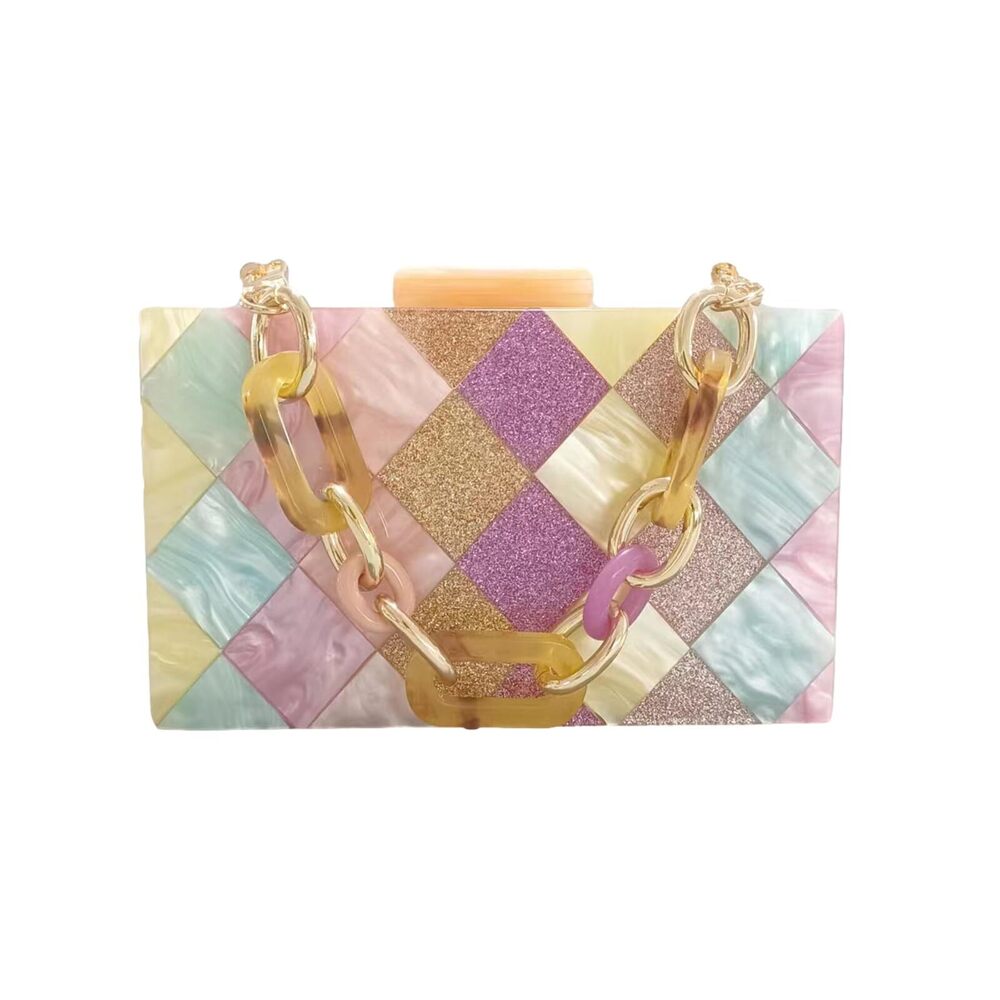 5613 Acrylic Clutch Purse Colorful Evening Handbag Geometric Marbling Box